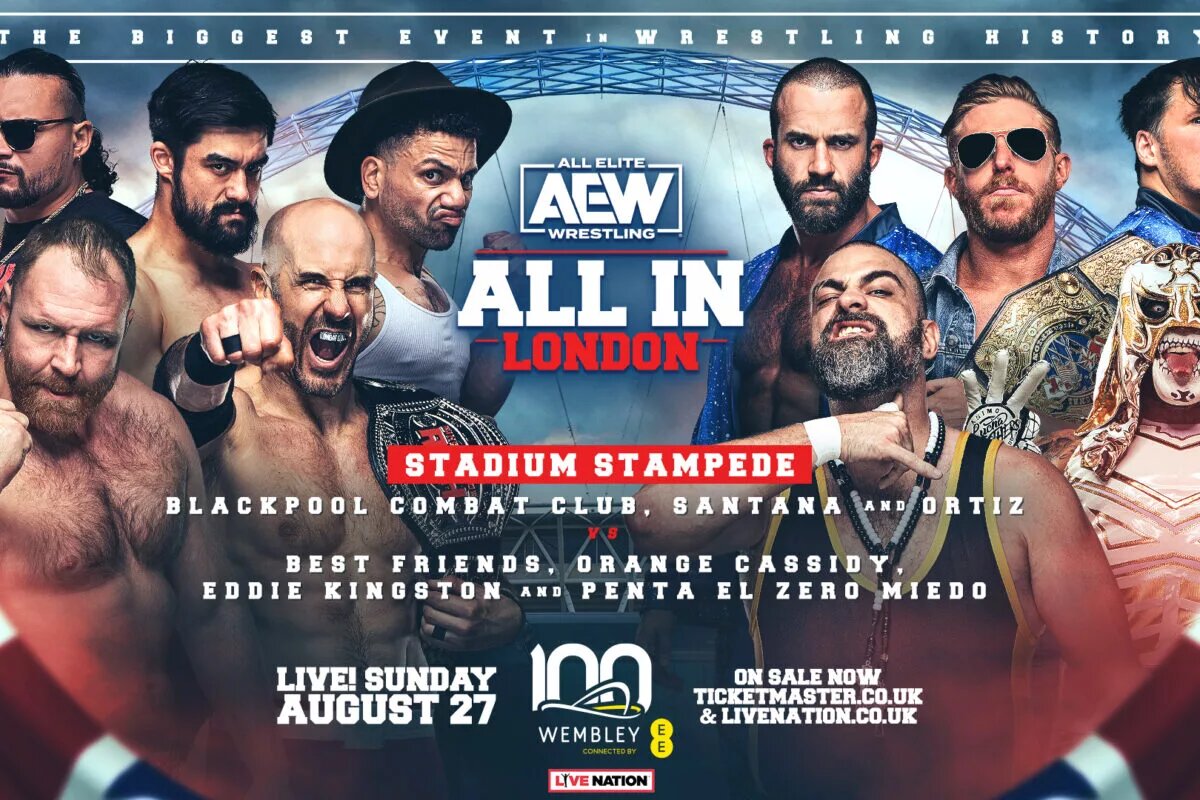 AEW All In London Stadium Stampede match graphic.