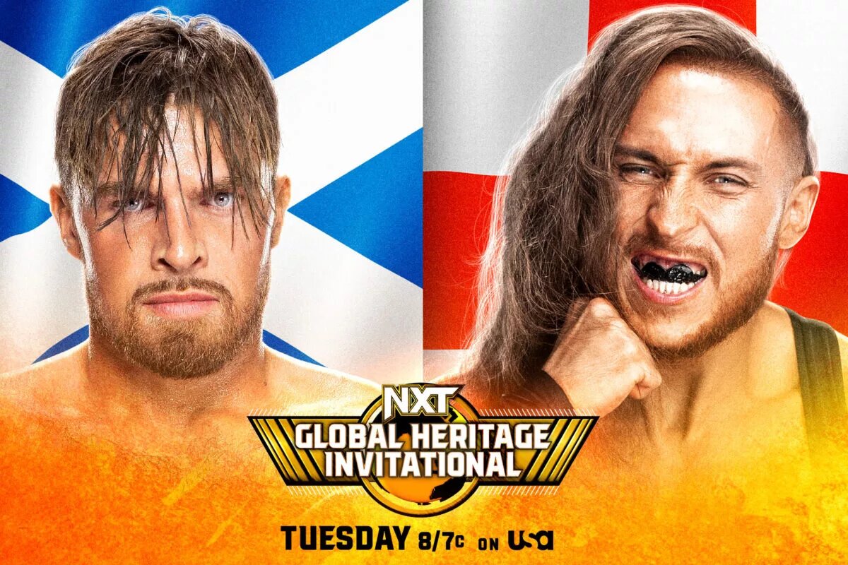 WWE NXT match graphic featuring Joe Coffey and Pete Dunne.