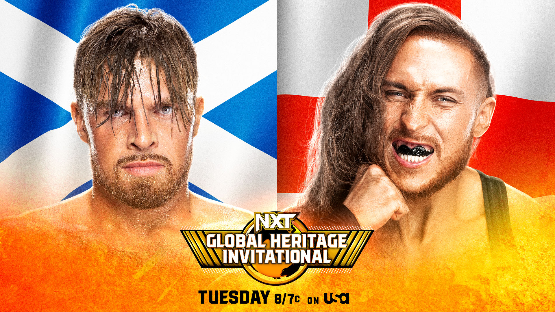 WWE NXT match graphic featuring Joe Coffey and Pete Dunne.