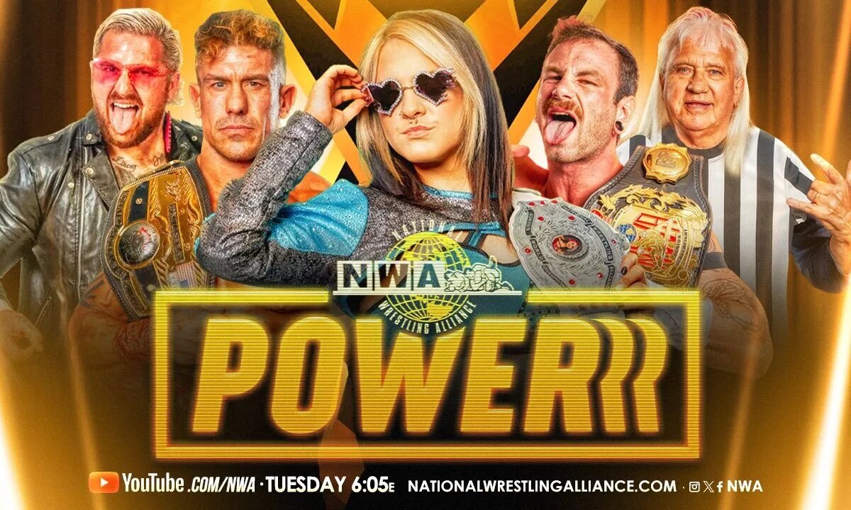 NWA Powerrr promotional graphic featuring NWA Champions.