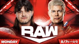 WWE Raw match graphic featuring Cody Rhodes and Dominik Mysterio.
