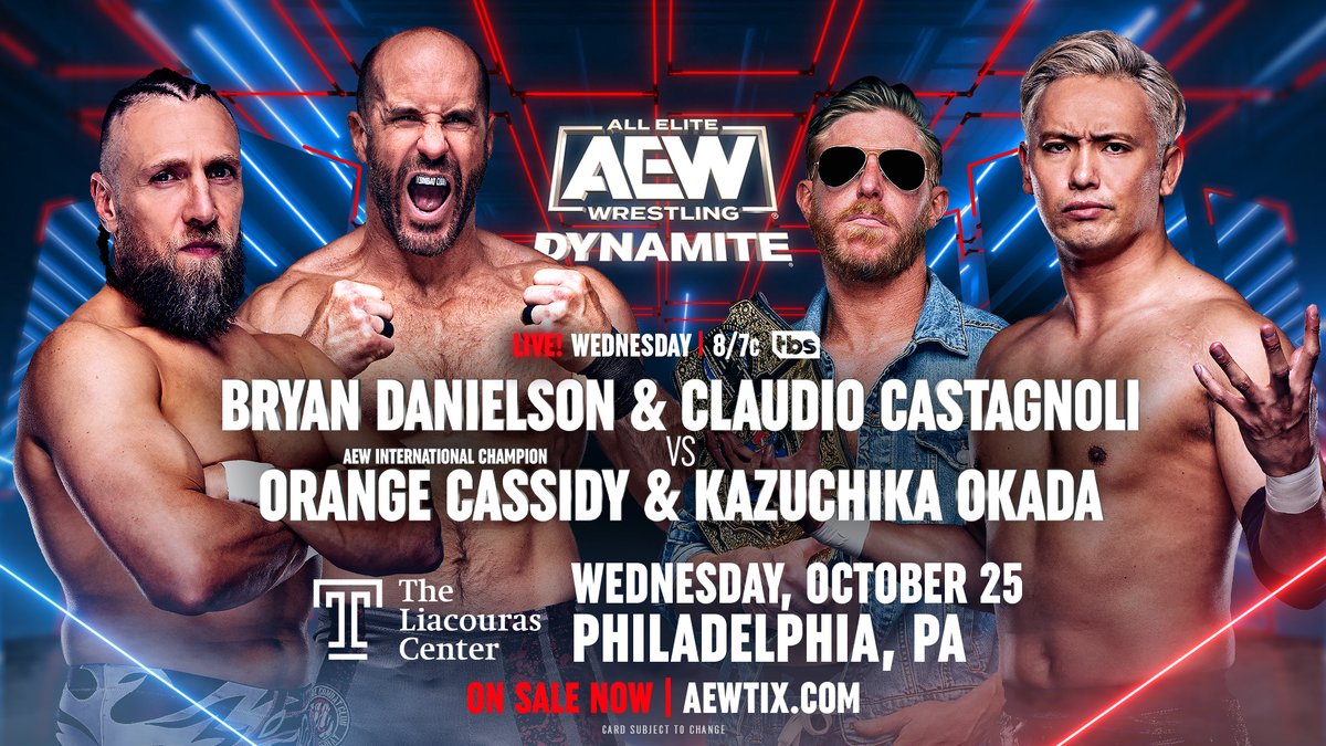 Bryan Danielson and Claudio Castagnoli vs. Orange Cassidy and Kazuchika Okada match graphic