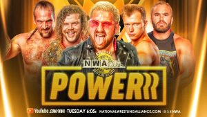 NWA Powerrr match graphic featuring Zicky Dice and other NWA stars.
