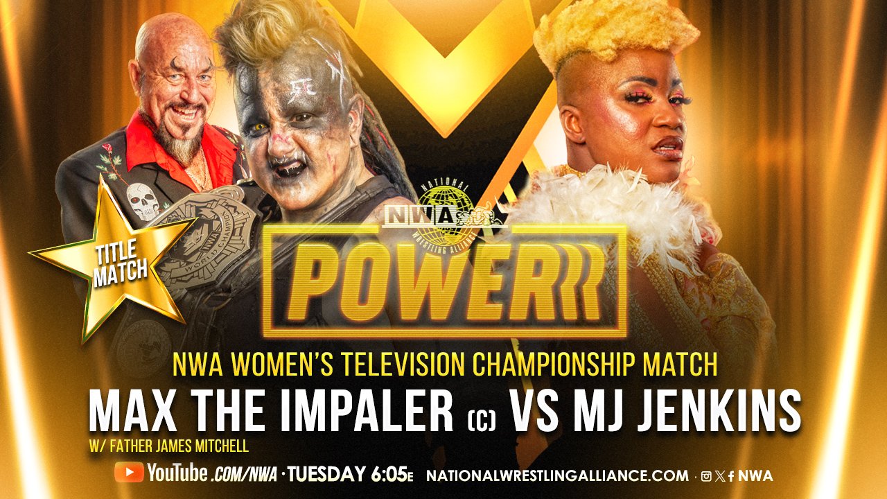 NWA Powerrr match graphic featuring Max The Impaler versus MJ Jenkins.