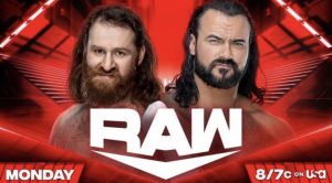 A WWE Raw match graphic featuring Drew McIntyre and Sami Zayn.