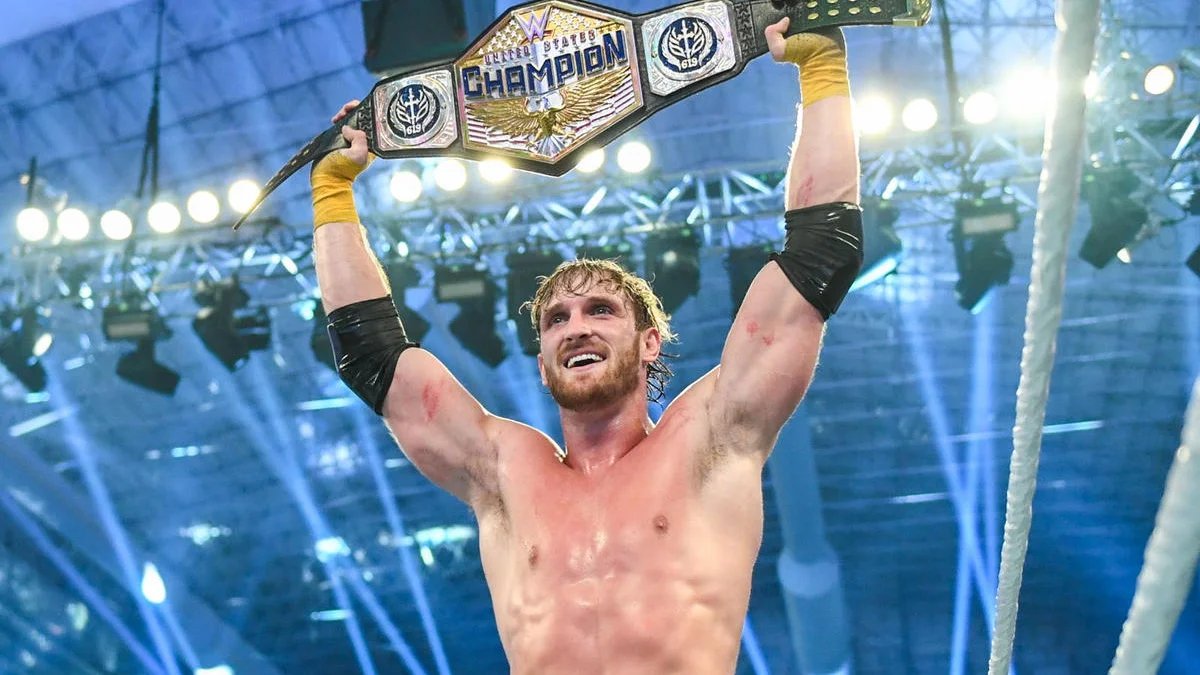 A photo of Logan Paul winning the WWE United States Championship at Crown Jewel.