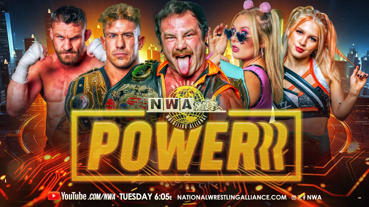 NWA Powerrr promotional graphic featuring the champions of the NWA.
