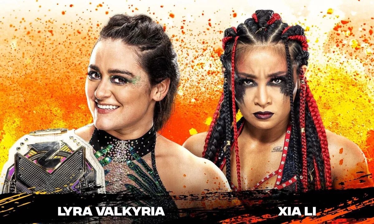 WWE NXT match graphic featuring Lyra Valkyria vs. Xia Li.