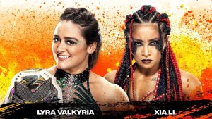 WWE NXT match graphic featuring Lyra Valkyria vs. Xia Li.