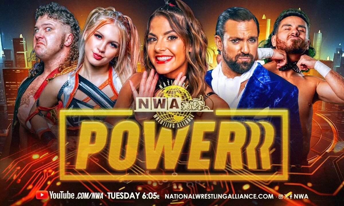 NWA Powerrr show graphic featuring Kylie Paige of Pretty Empowered and Aron Stevens.
