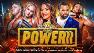 NWA Powerrr show graphic featuring Kylie Paige of Pretty Empowered and Aron Stevens.