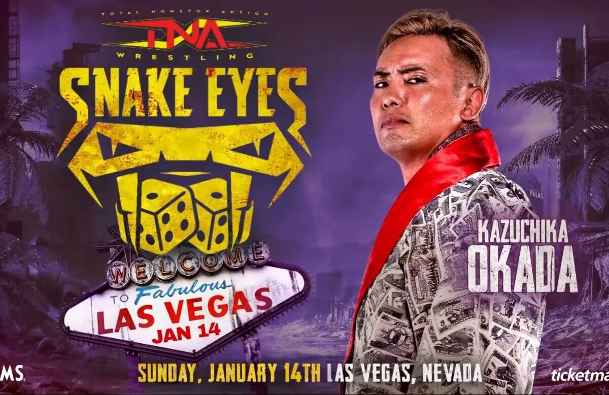 TNA Wrestling promotional graphic advertising the return of Kazuchika Okada.