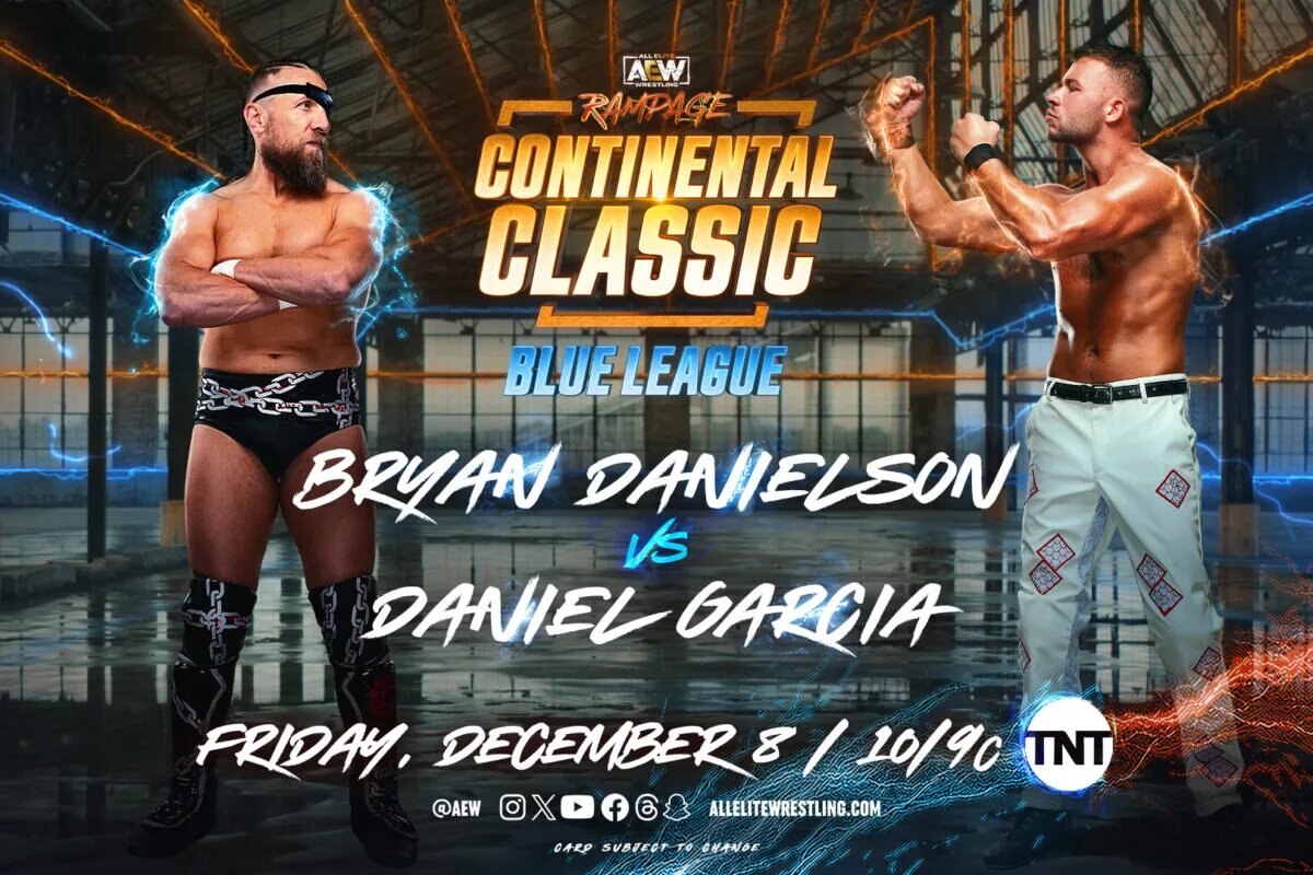 AEW Rampage match graphic featuring Bryan Danielson and Daniel Garcia.