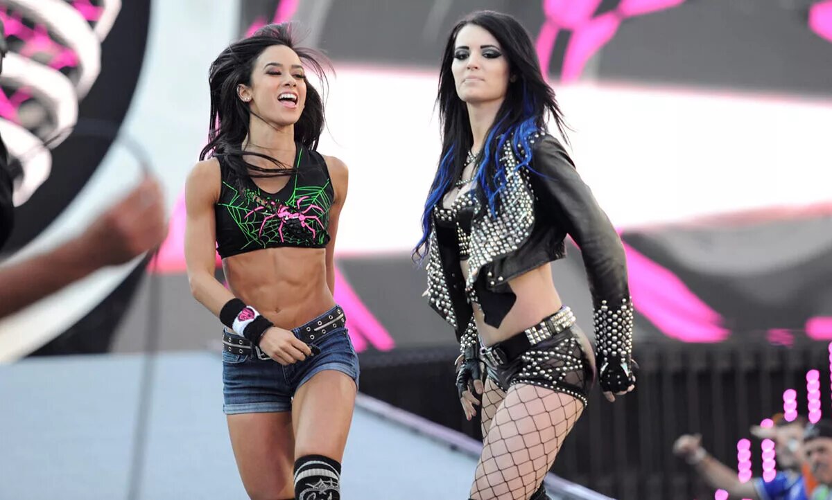 AJ Lee and Paige at WWE WrestleMania 31.