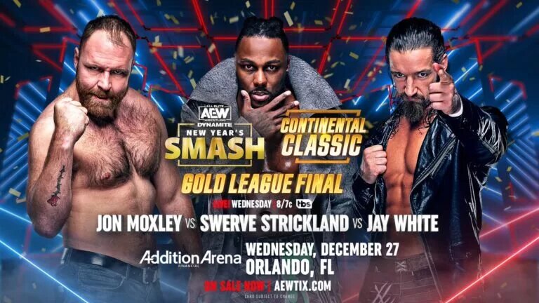 AEW Dynamite Jon Moxley vs. Swerve Strickland vs. Jay White Match Graphic