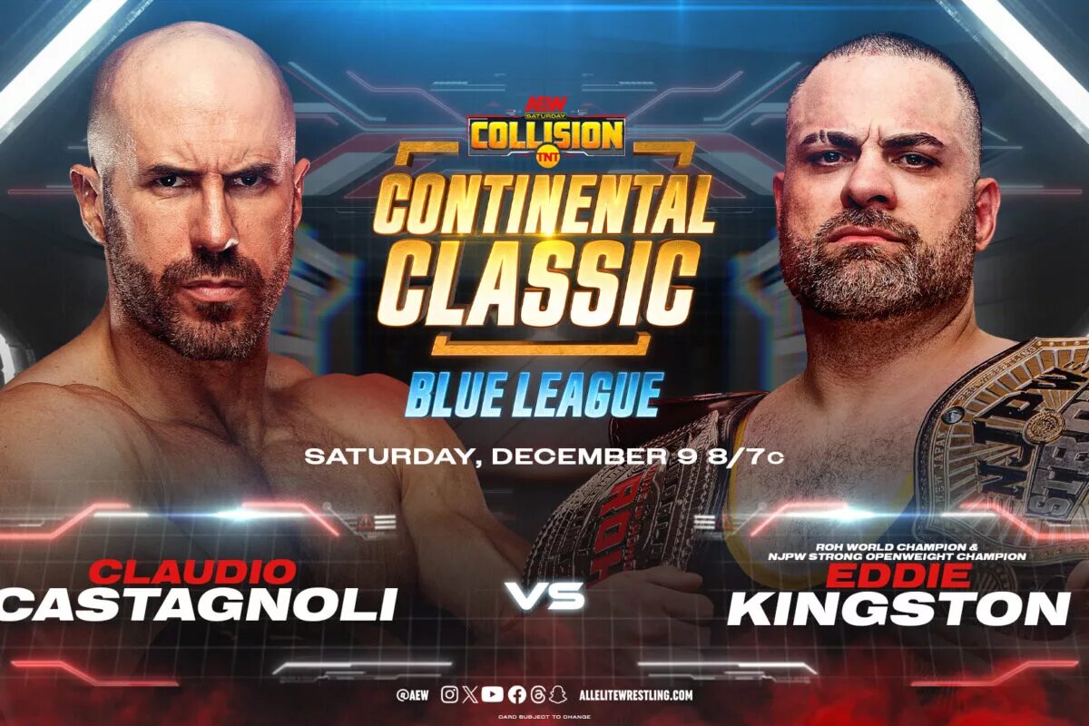 AEW Collision match graphic featuring Claudio Castagnoli and Eddie Kingston.