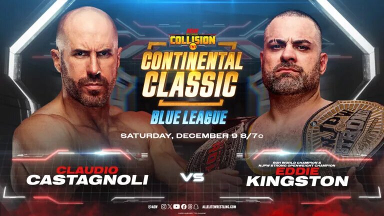 AEW Collision match graphic featuring Claudio Castagnoli and Eddie Kingston.
