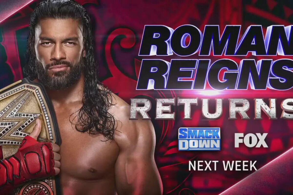 WWE SmackDown graphic advertising the return of Roman Reigns.