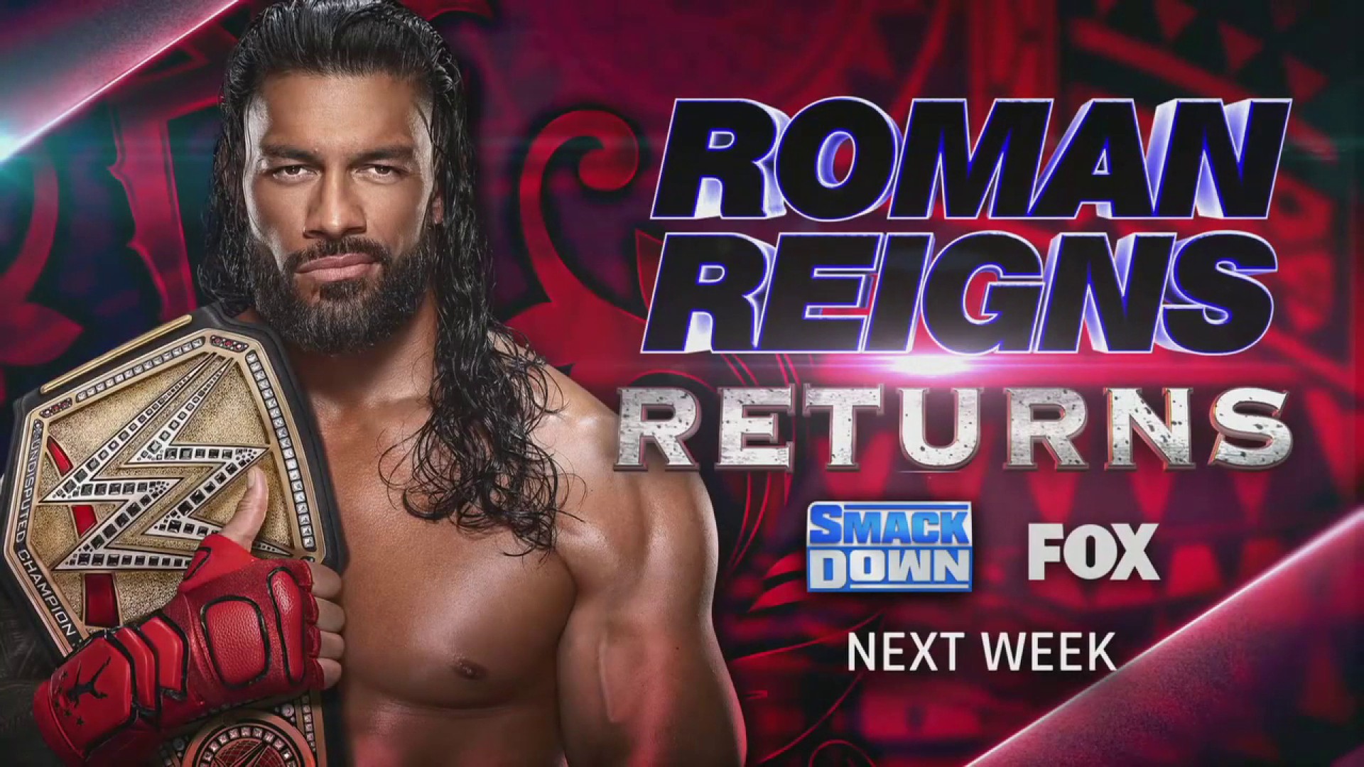 WWE SmackDown graphic advertising the return of Roman Reigns.