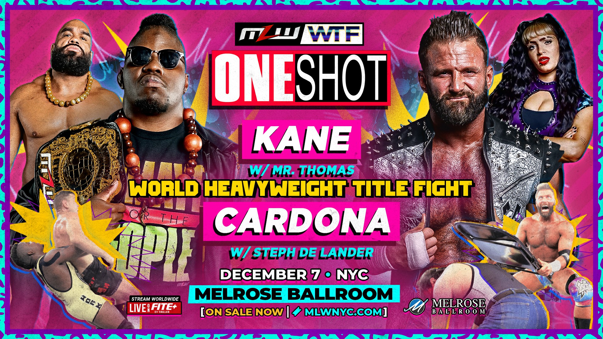 MLW One Shot promotional graphic featuring Alex Kane and Matt Cardona.