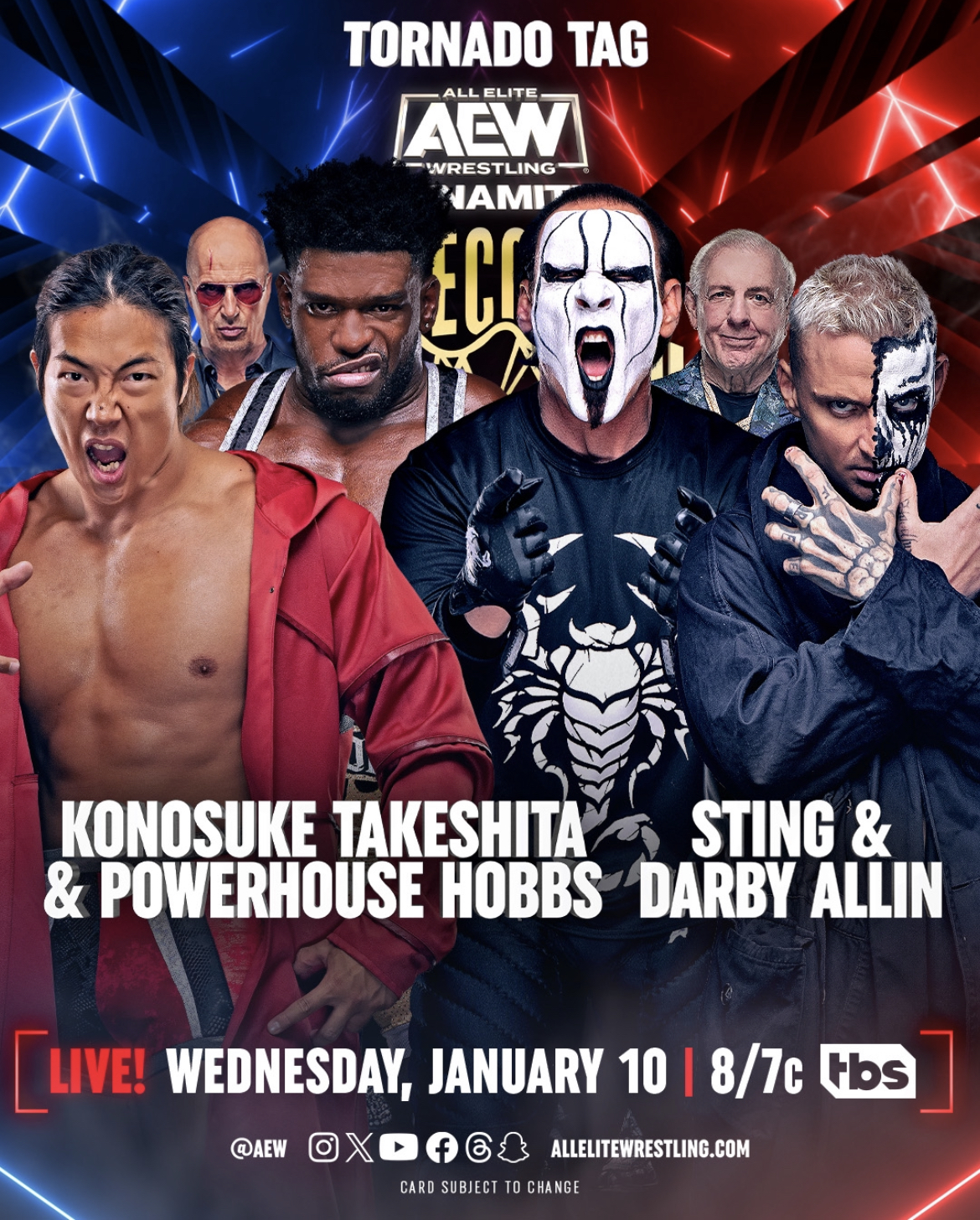 AEW Dynamite Konosuke Takeshita & Powerhouse Hobbs vs. Sting & Darby Allin Match Graphic