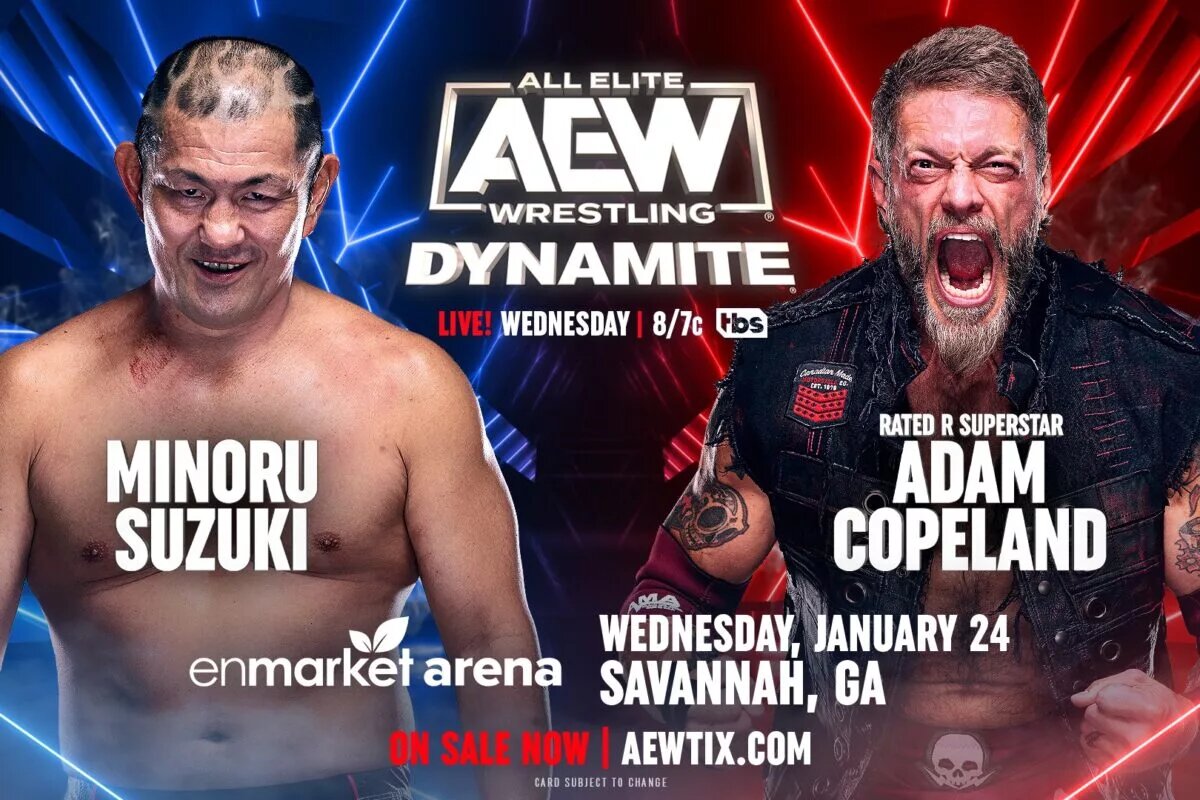 AEW Dynamite Minoru Suzuki vs. "Rated R Superstar" Adam Copeland Match Graphic