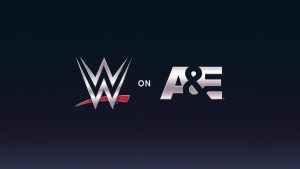 A graphic advertising WWE on A&E.