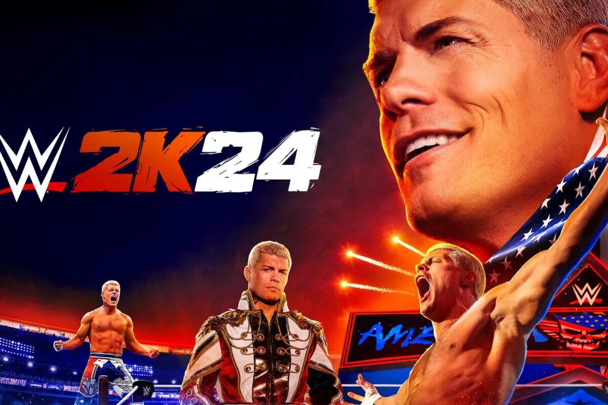 Cody Rhodes on WWE 2K24 video game cover.
