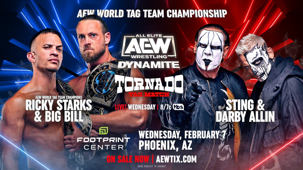 AEW World Tag Team Championship Ricky Starks and Big Bill vs. Sting and Darby Allin match graphic