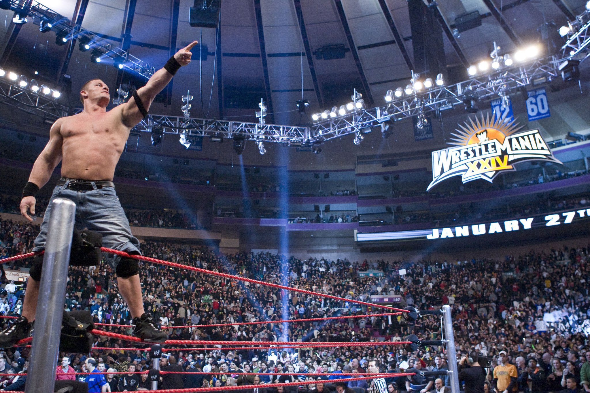 John Cena wins 2008 WWE Royal Rumble match.