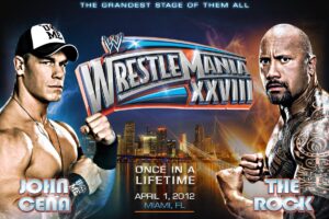 A promotional graphic for WWE WrestleMania XXVIII.