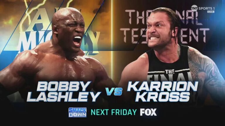 A promotional graphic for WWE SmackDown featuring Bobby Lashley and Karrion Kross.