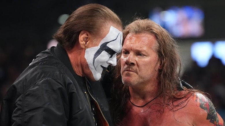 A photo of potential AEW Hall of Fame Inductees Sting and Chris Jericho.