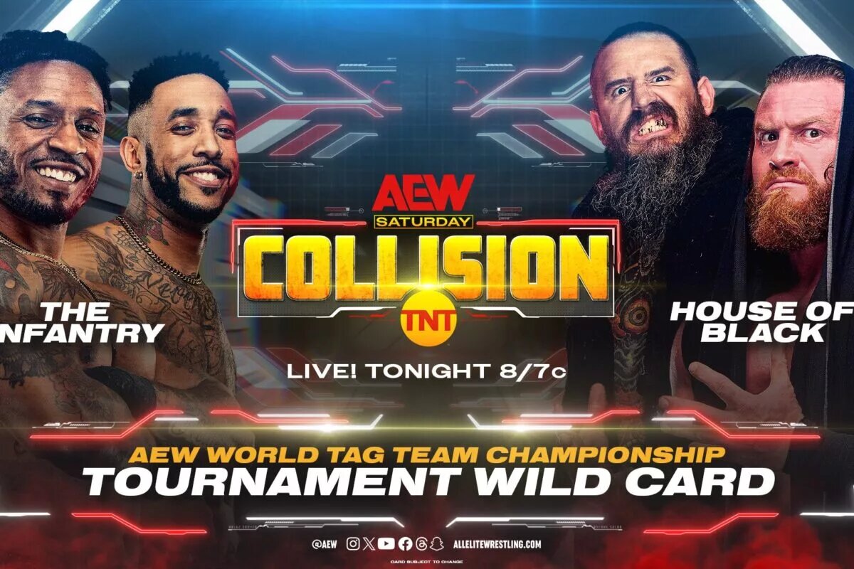 An AEW Collision match graphic featuring The Infantry vs. The House of Black.