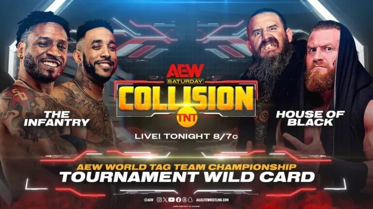 An AEW Collision match graphic featuring The Infantry vs. The House of Black.