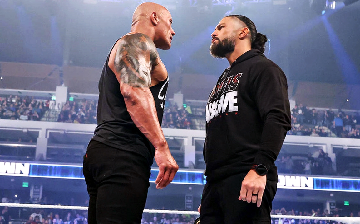 A photo of WWE WrestleMania XL main-eventers Roman Reigns and The Rock.