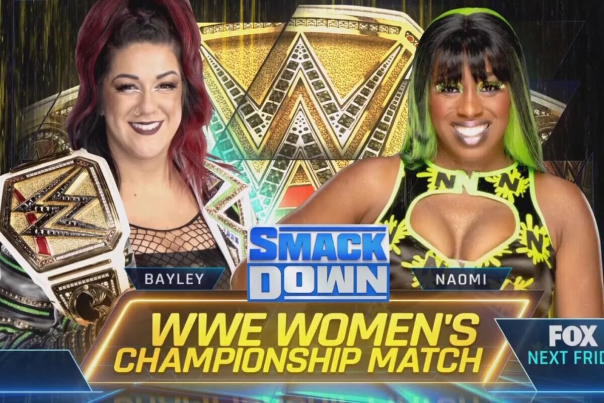 A match graphic for WWE SmackDown featuring Bayley and Naomi.
