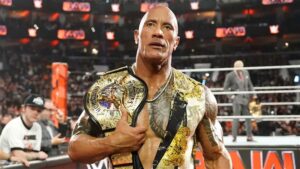 A photo of WWE Superstar The Rock and producer of the MMA movie "The Smashing Machine."