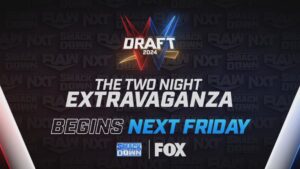 A match graphic for WWE SmackDown advertising the first night of the 2024 WWE Draft.