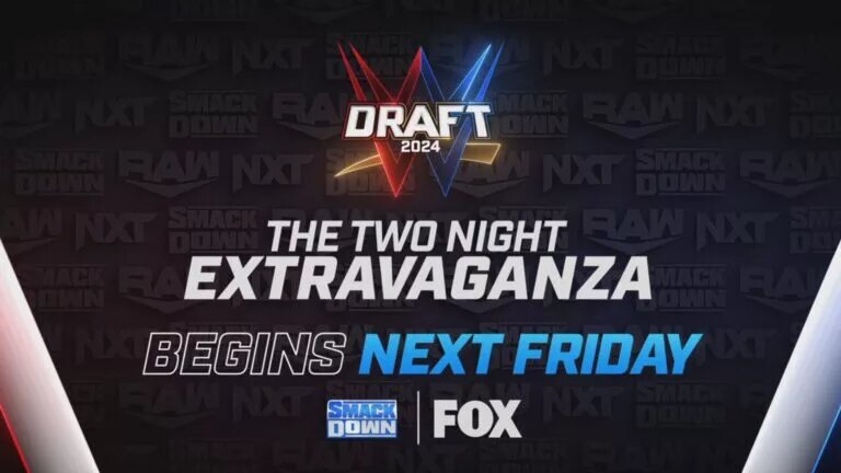 A match graphic for WWE SmackDown advertising the first night of the 2024 WWE Draft.