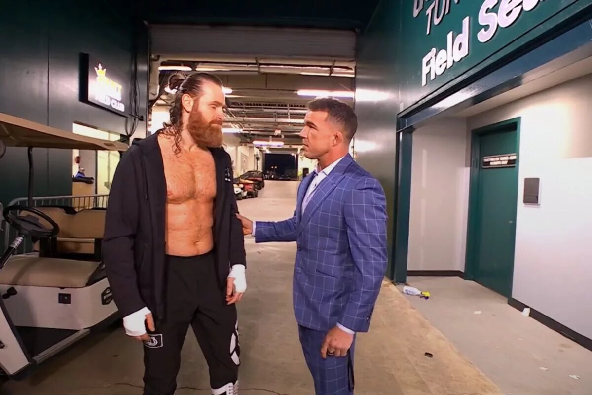 A photo of WWE Intercontinental Champion Sami Zayn and potential challenger Chad Gable.