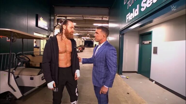 A photo of WWE Intercontinental Champion Sami Zayn and potential challenger Chad Gable.