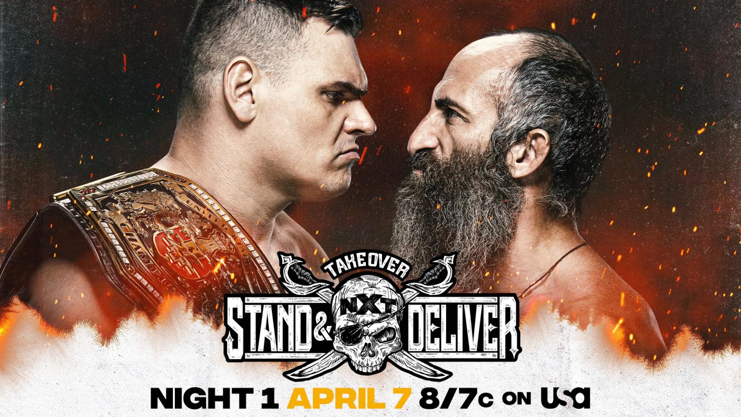 A match graphic for NXT Stand and Deliver featuring WALTER and Tommaso Ciampa.