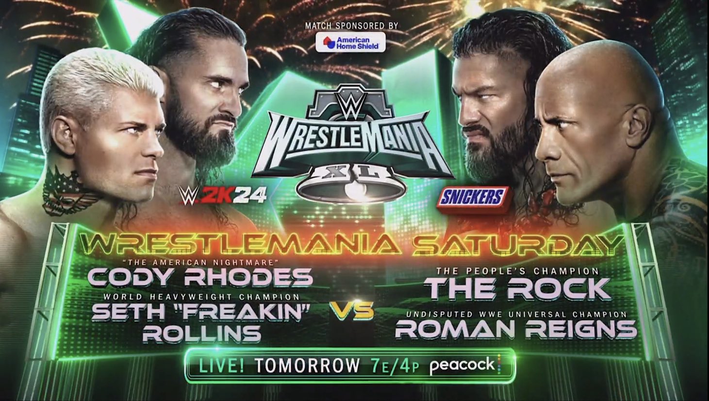A match graphic for WWE WrestleMania 40 featuring The Rock.