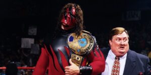 A photo of Kane winning his first WWE Title.