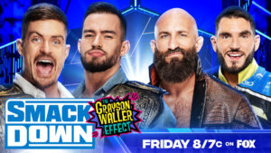 A WWE SmackDown match graphic hyping up the return of "The Grayson Waller Effect."