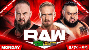 WWE Raw graphic of Dragunov, Strowman, and Reed