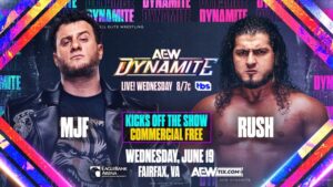 AEW Dynamite graphic of MJF and RUSH