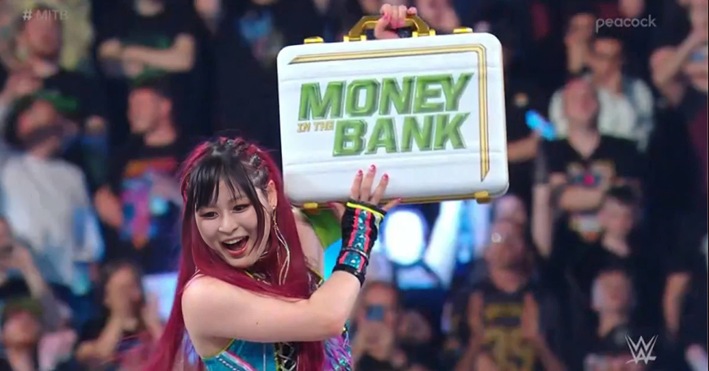 IYO SKY after winning the WWE Money in the Bank 2023