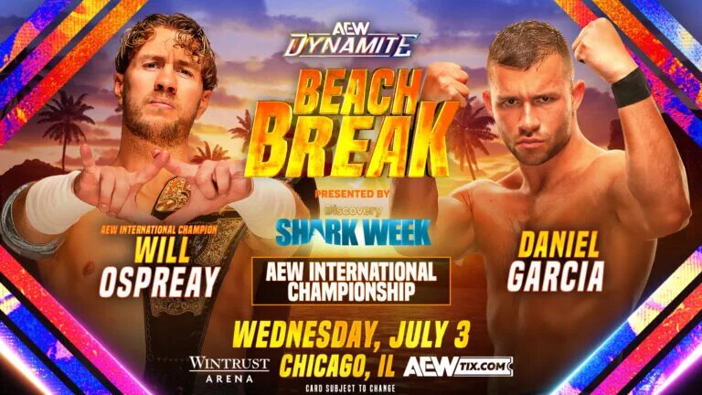 A match graphic for the 2024 edition of AEW Dynamite: Beach Break